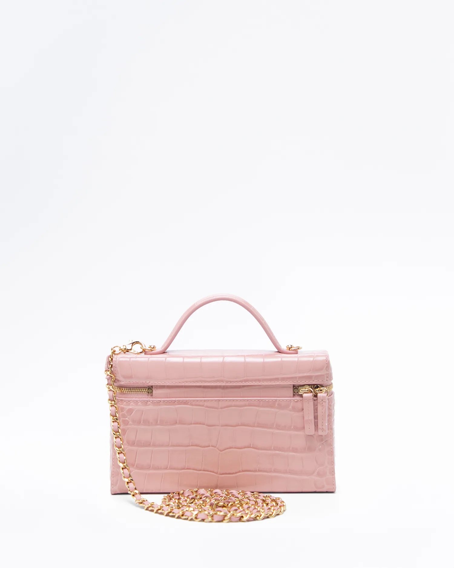 Croc-Embossed Slim Vanity Case with Chain