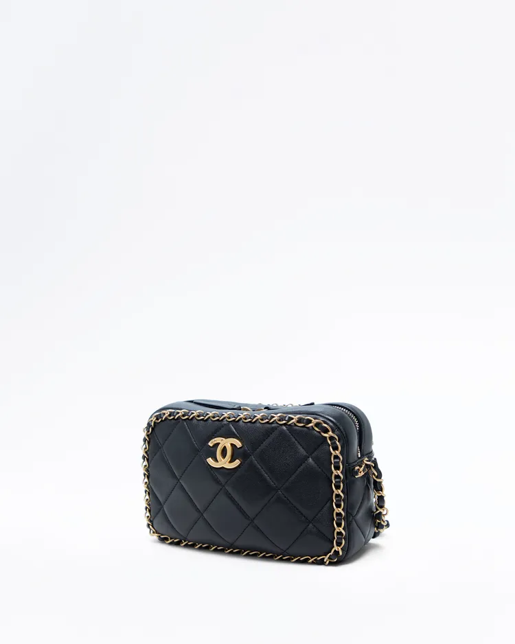Alternate view angle of Lambskin Small Chain Around Camera Case