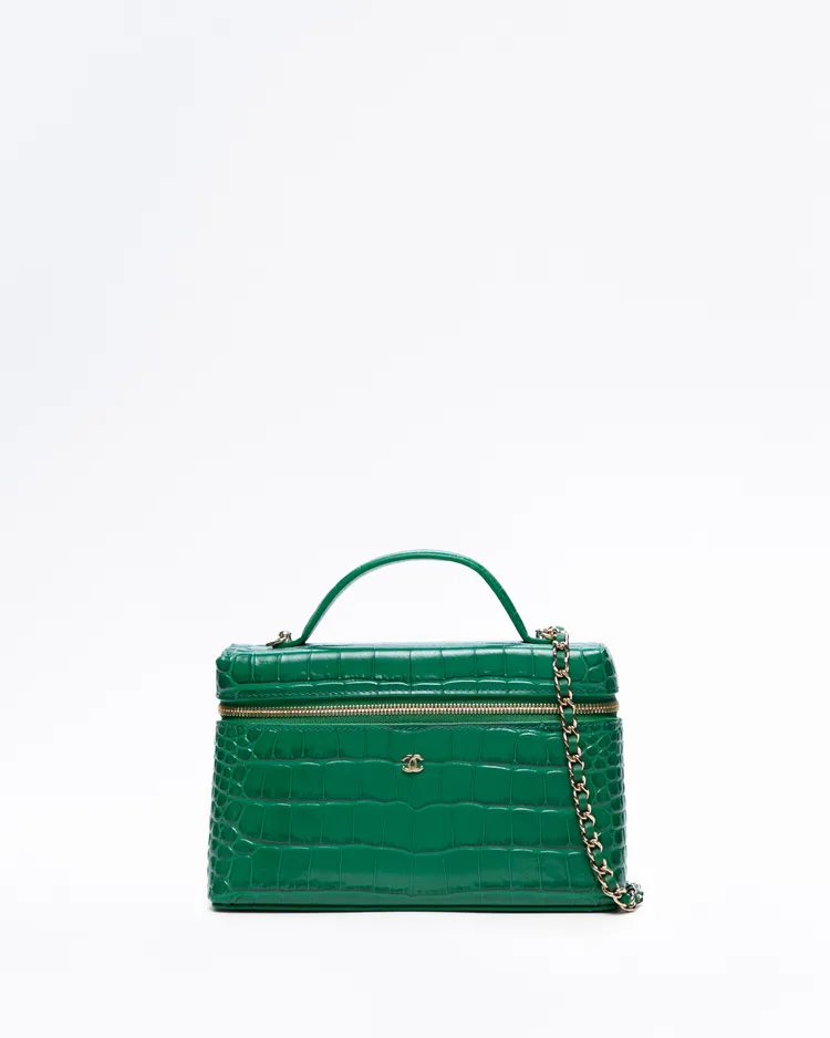 Croc-Embossed Slim Vanity Case with Chain