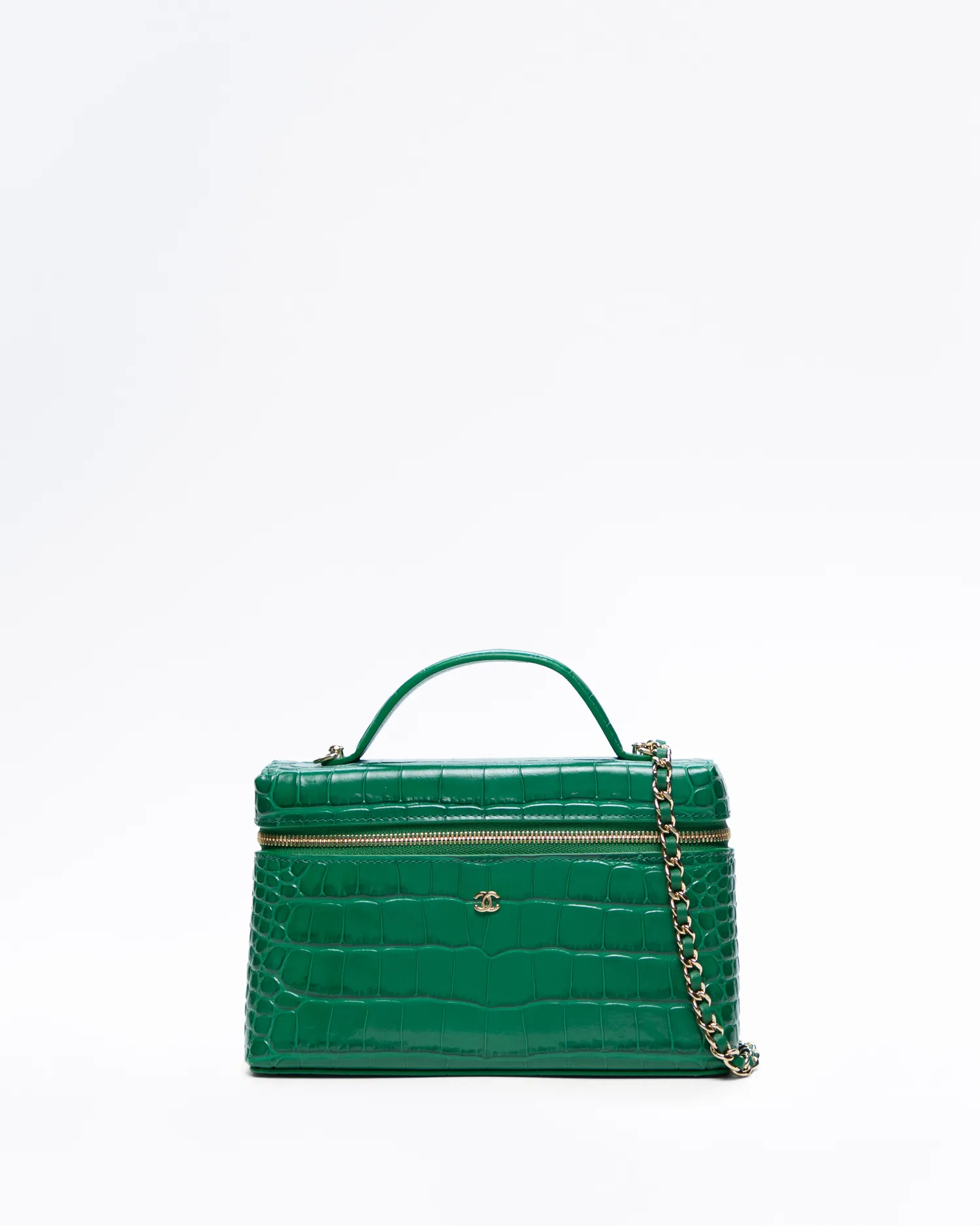 Croc-Embossed Slim Vanity Case with Chain