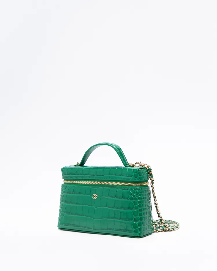 Alternate view angle of Croc-Embossed Slim Vanity Case with Chain