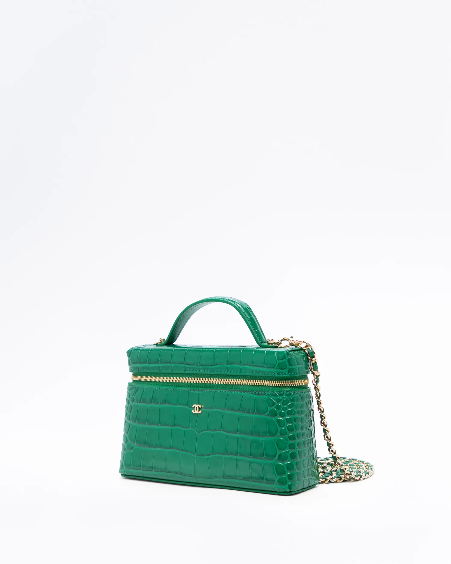 Croc-Embossed Slim Vanity Case with Chain