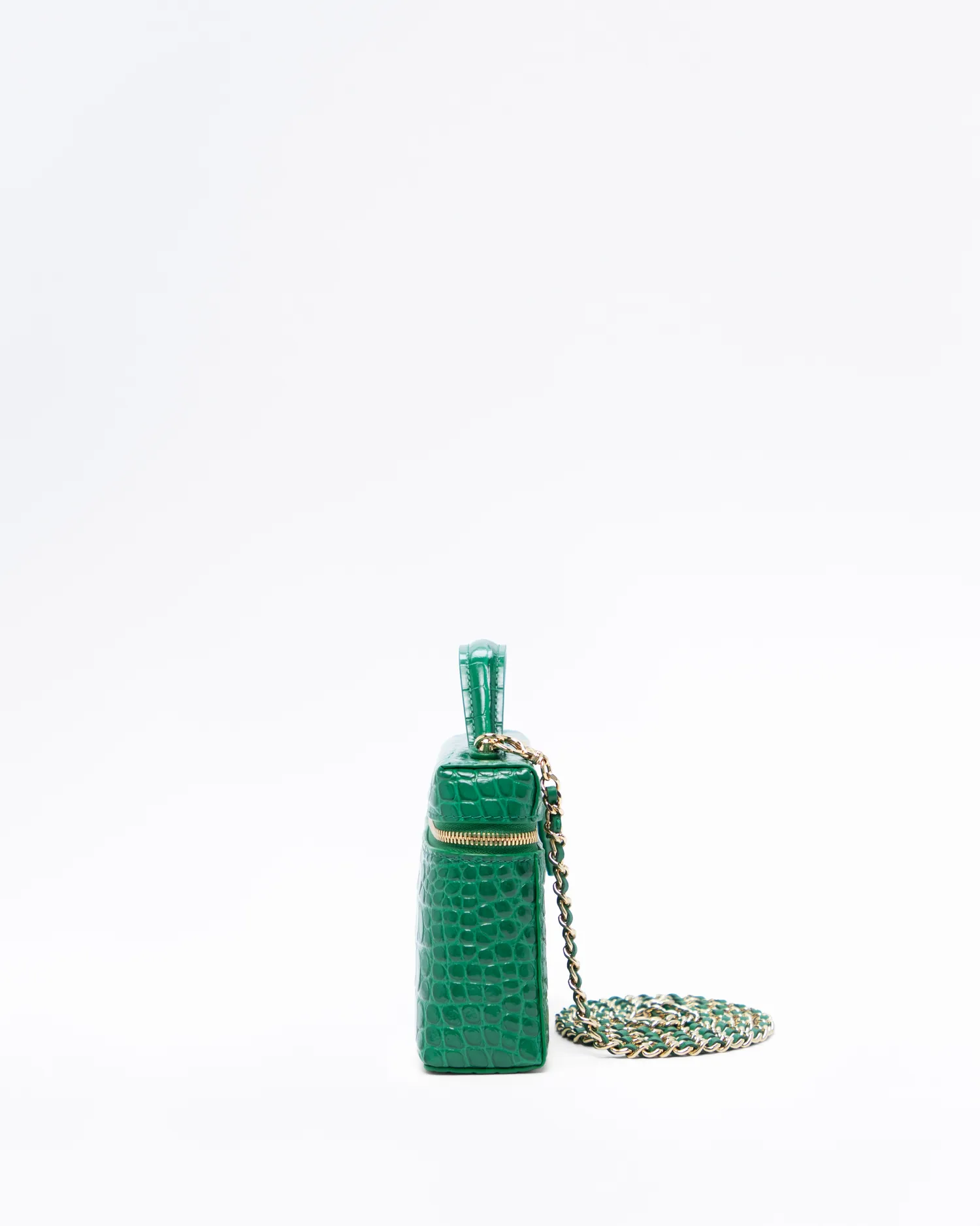 Croc-Embossed Slim Vanity Case with Chain