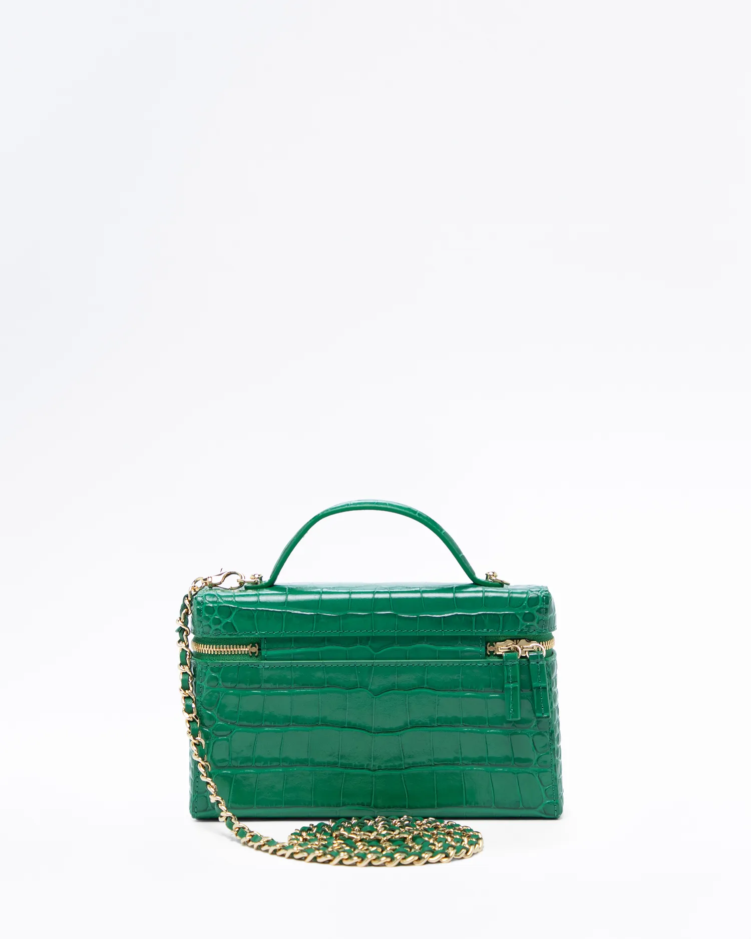 Croc-Embossed Slim Vanity Case with Chain