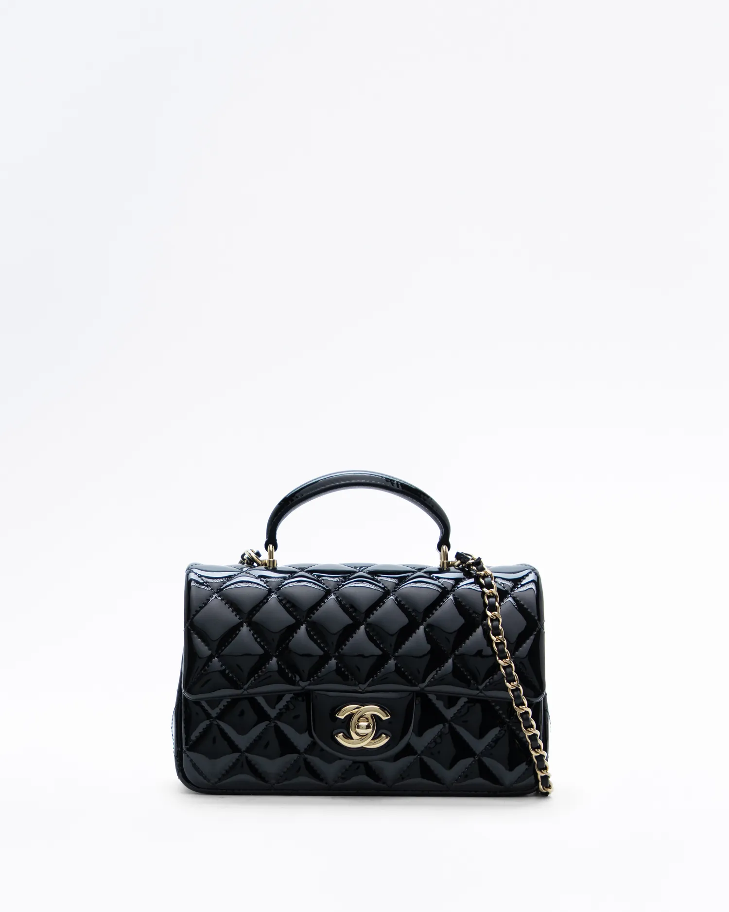 Patent Top Handle Mini Flap Bag