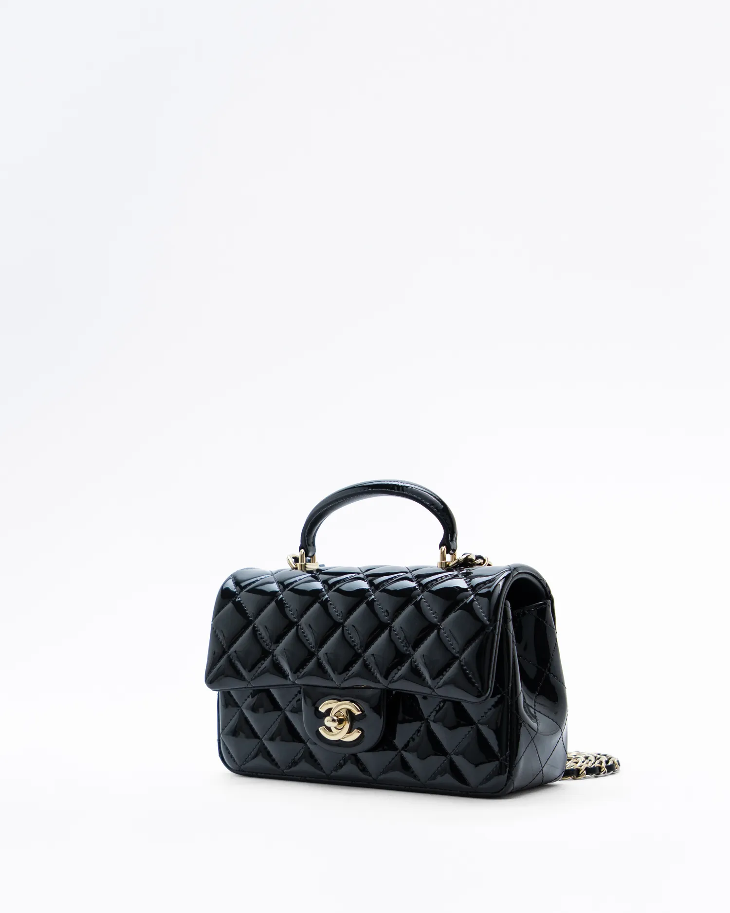Patent Top Handle Mini Flap Bag
