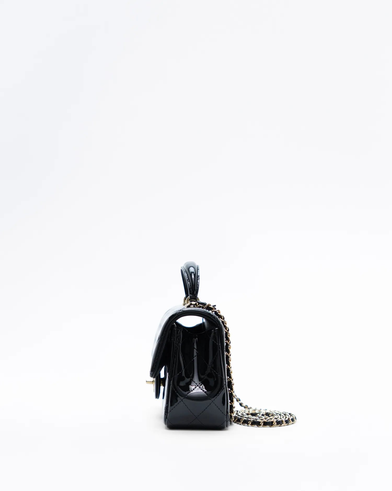 Patent Top Handle Mini Flap Bag