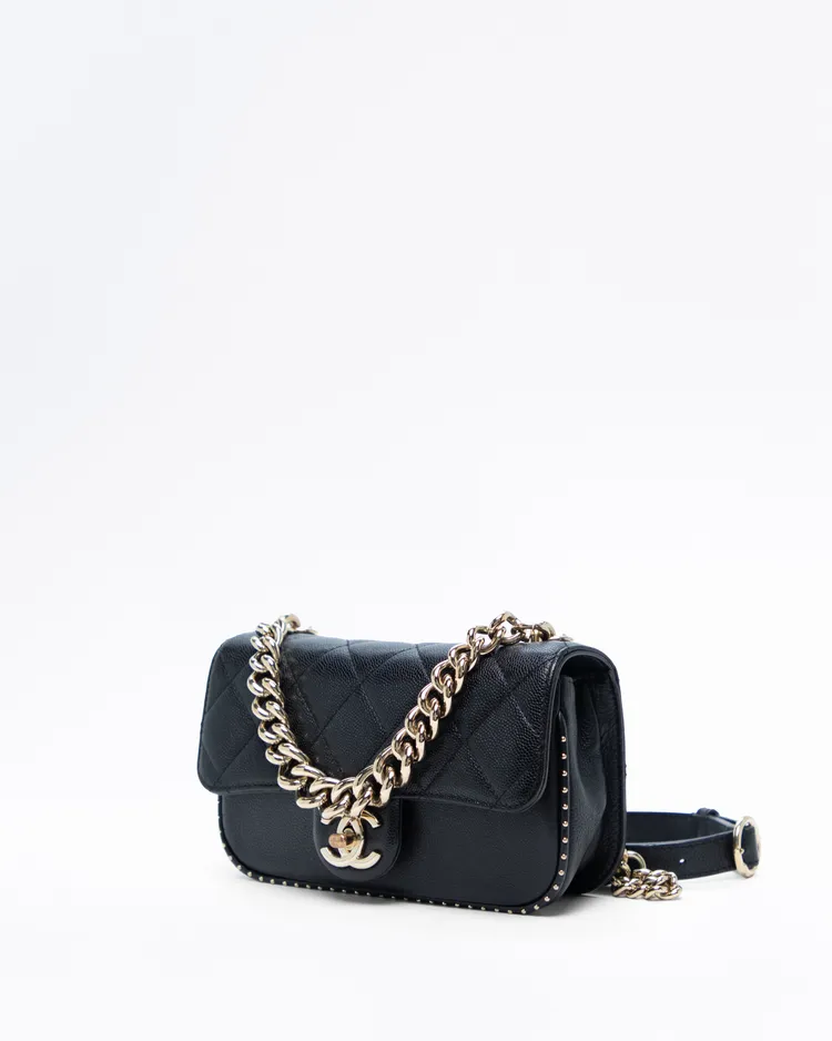 Alternate view angle of Caviar Quilted Studded Small Flap Bag