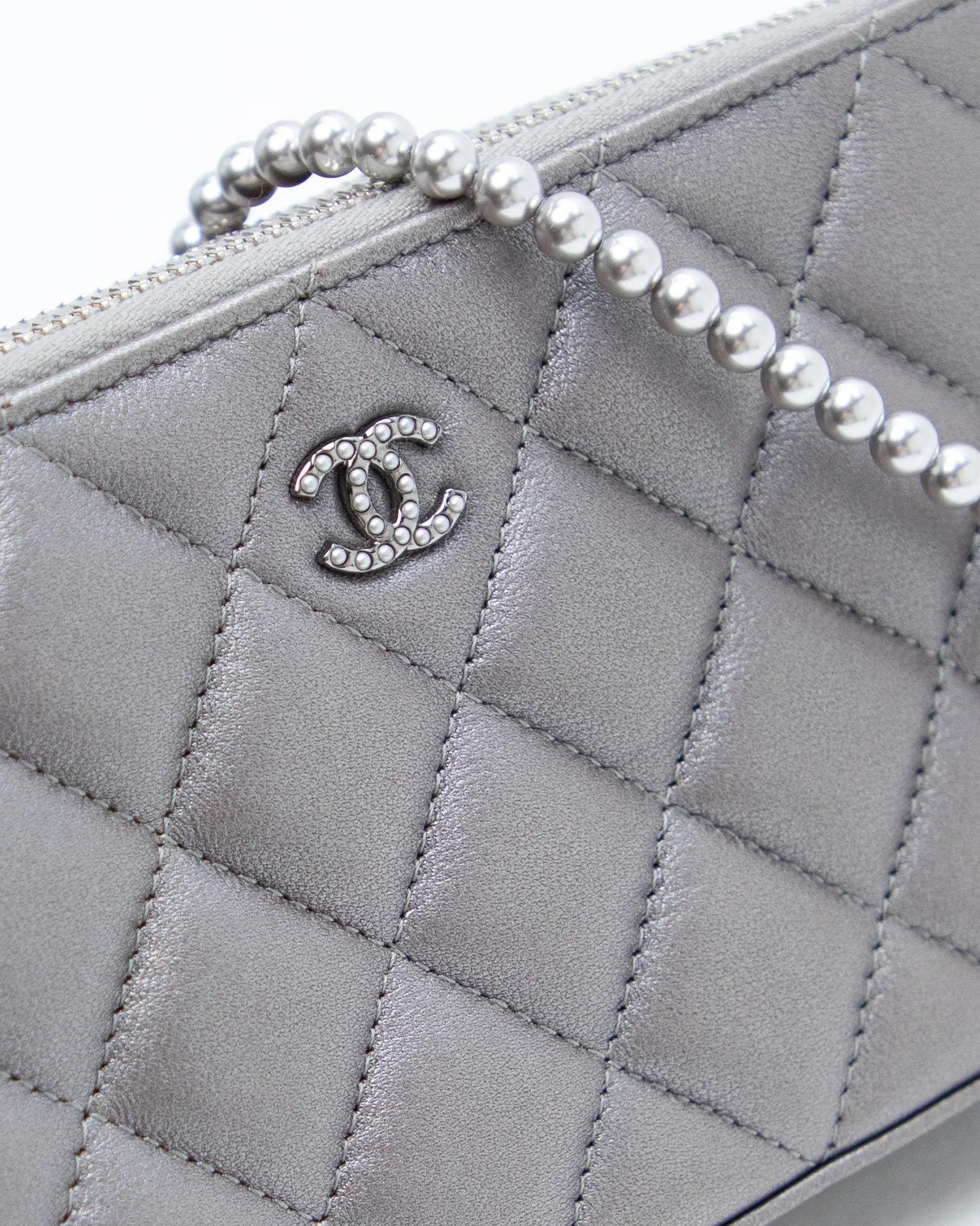 Pearl Quilted Clutch with Chain