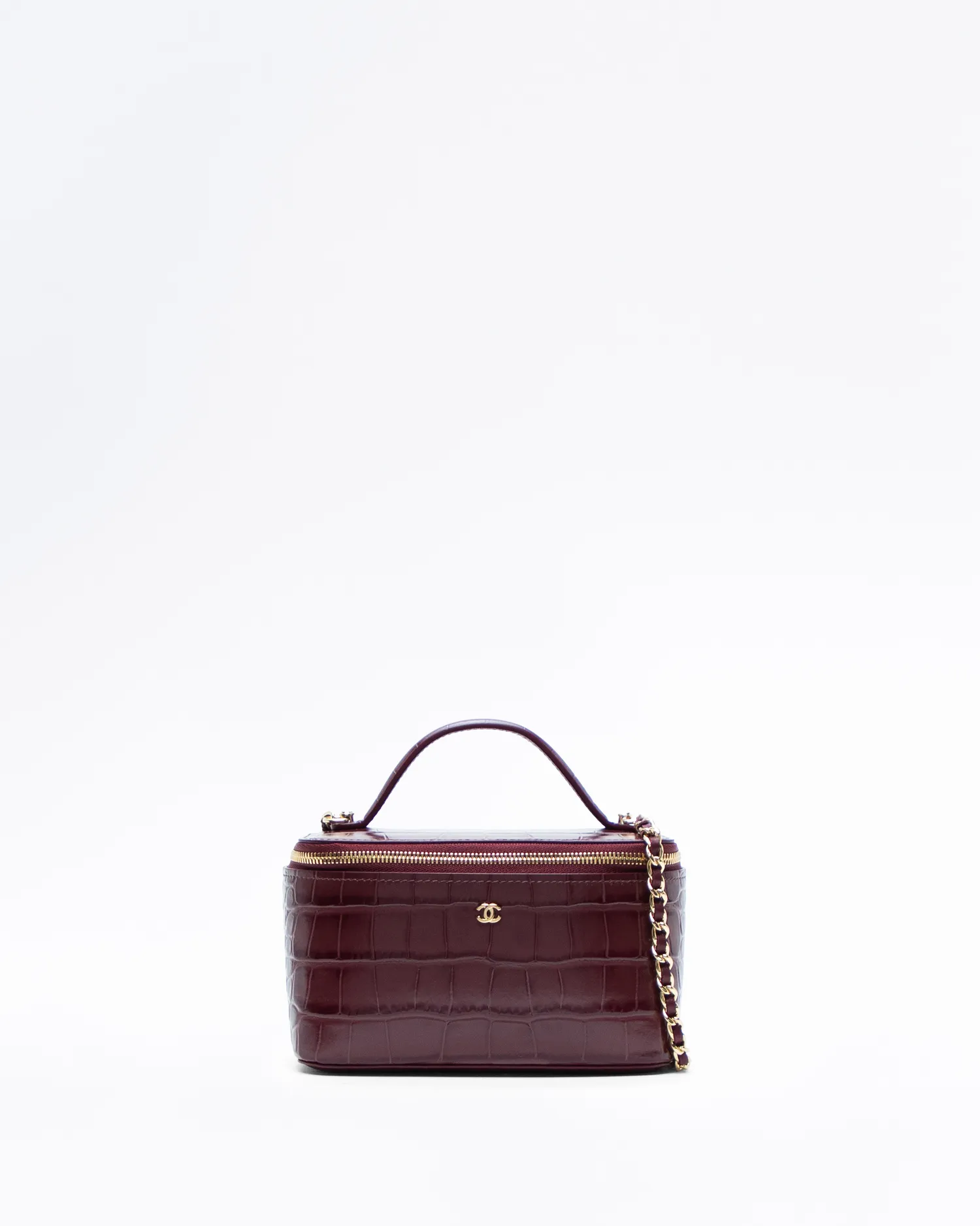 Croc-Embossed Top Handle Vanity With Chain