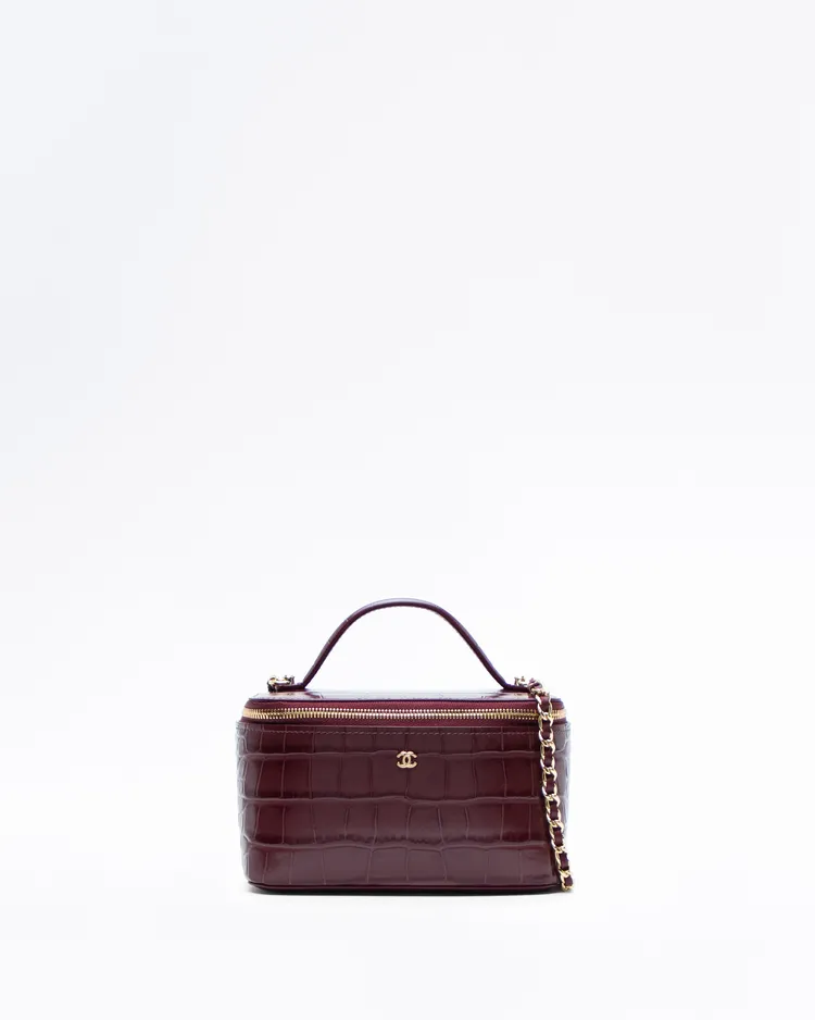 Croc-Embossed Top Handle Vanity With Chain
