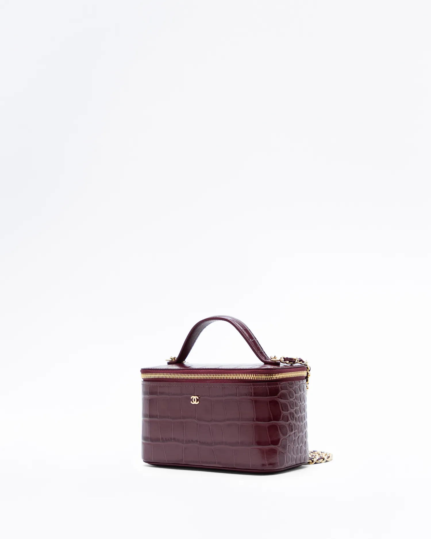Croc-Embossed Top Handle Vanity With Chain