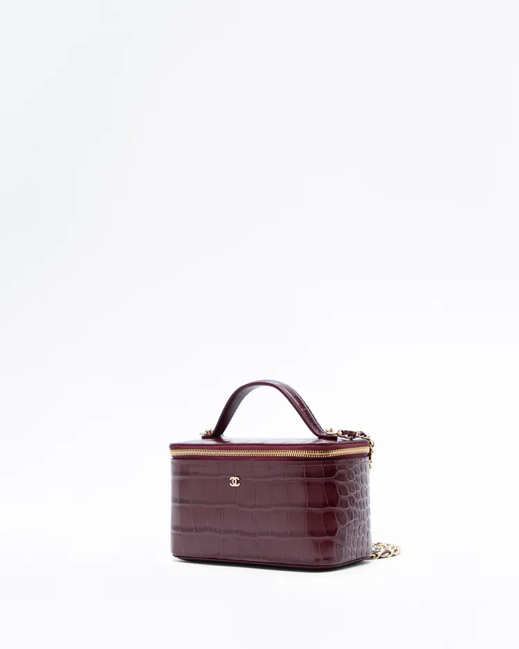 Alternate view angle of Croc-Embossed Top Handle Vanity With Chain