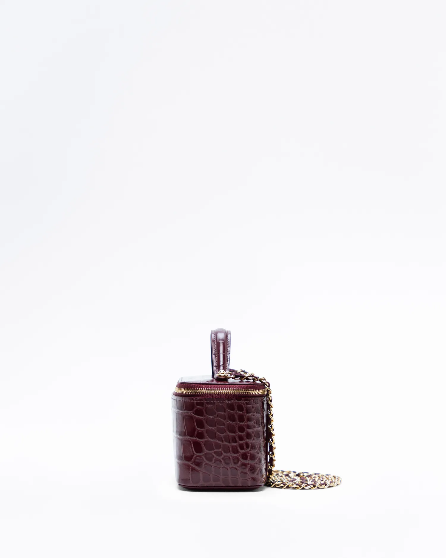 Croc-Embossed Top Handle Vanity With Chain