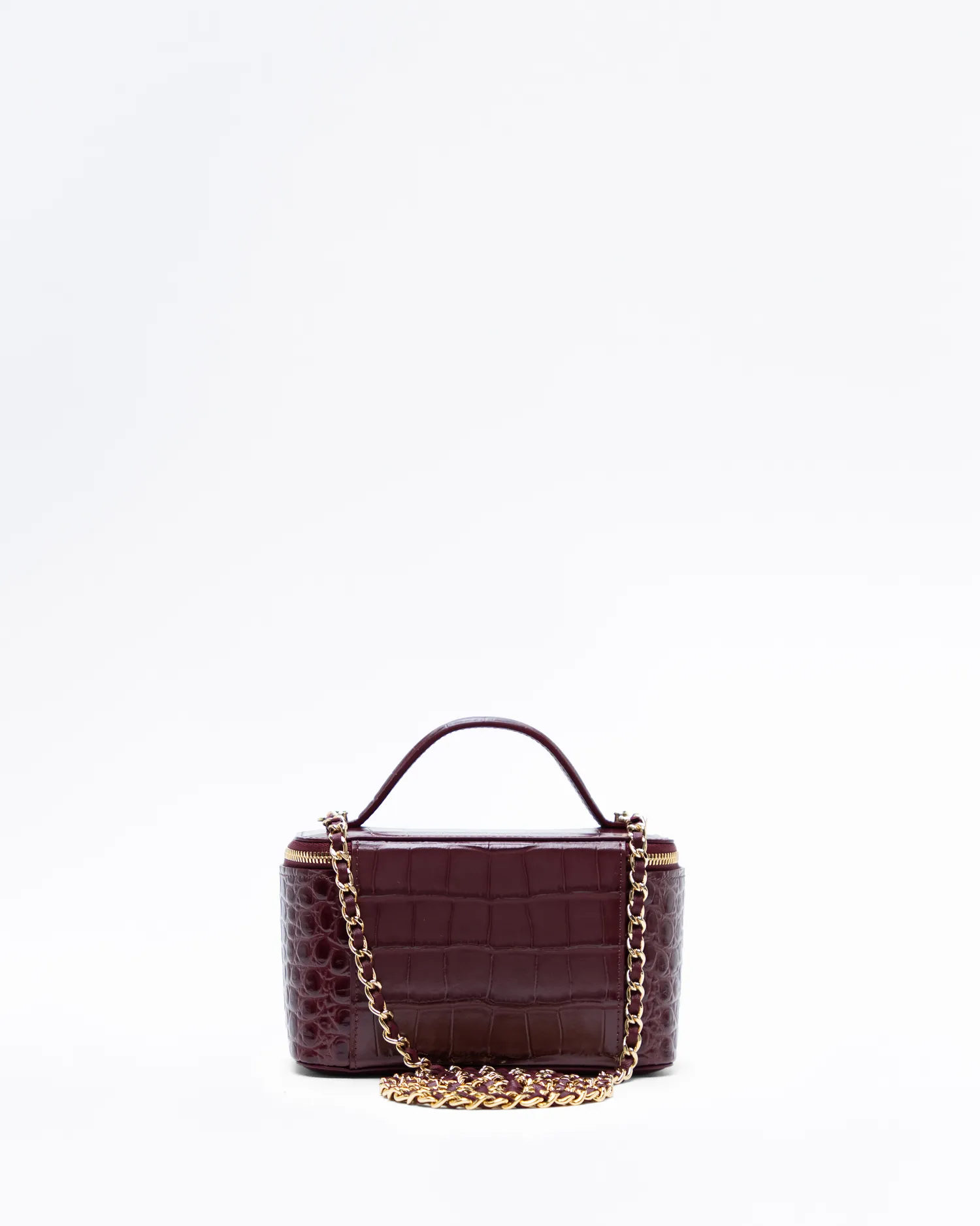 Croc-Embossed Top Handle Vanity With Chain