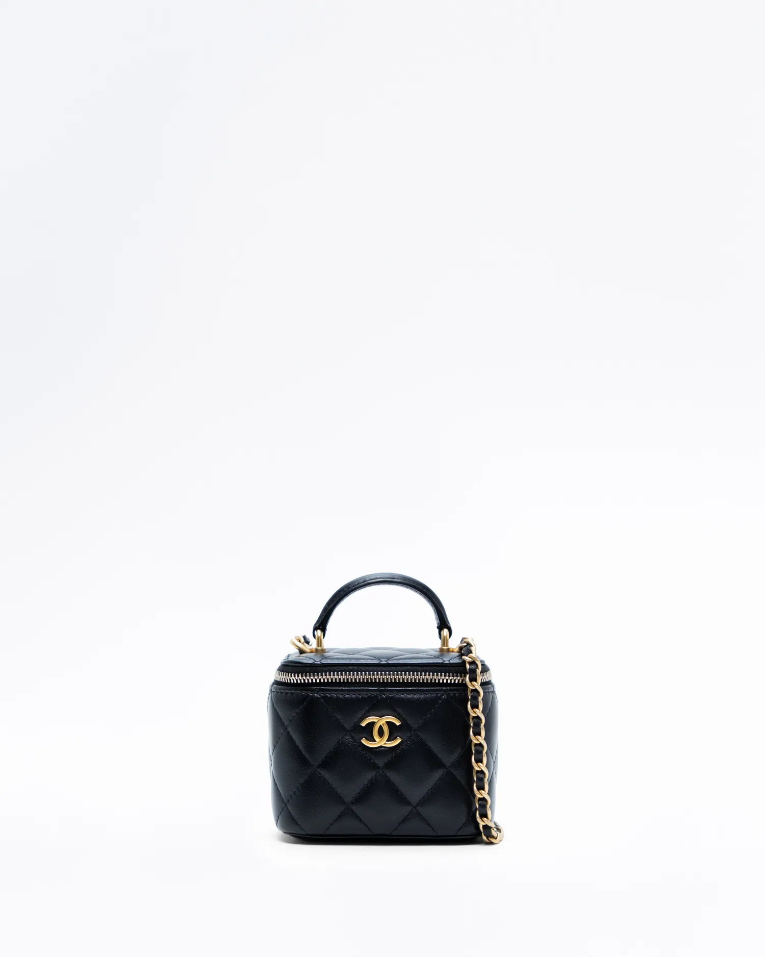 Lambskin Top Handle Mini Vanity with Chain
