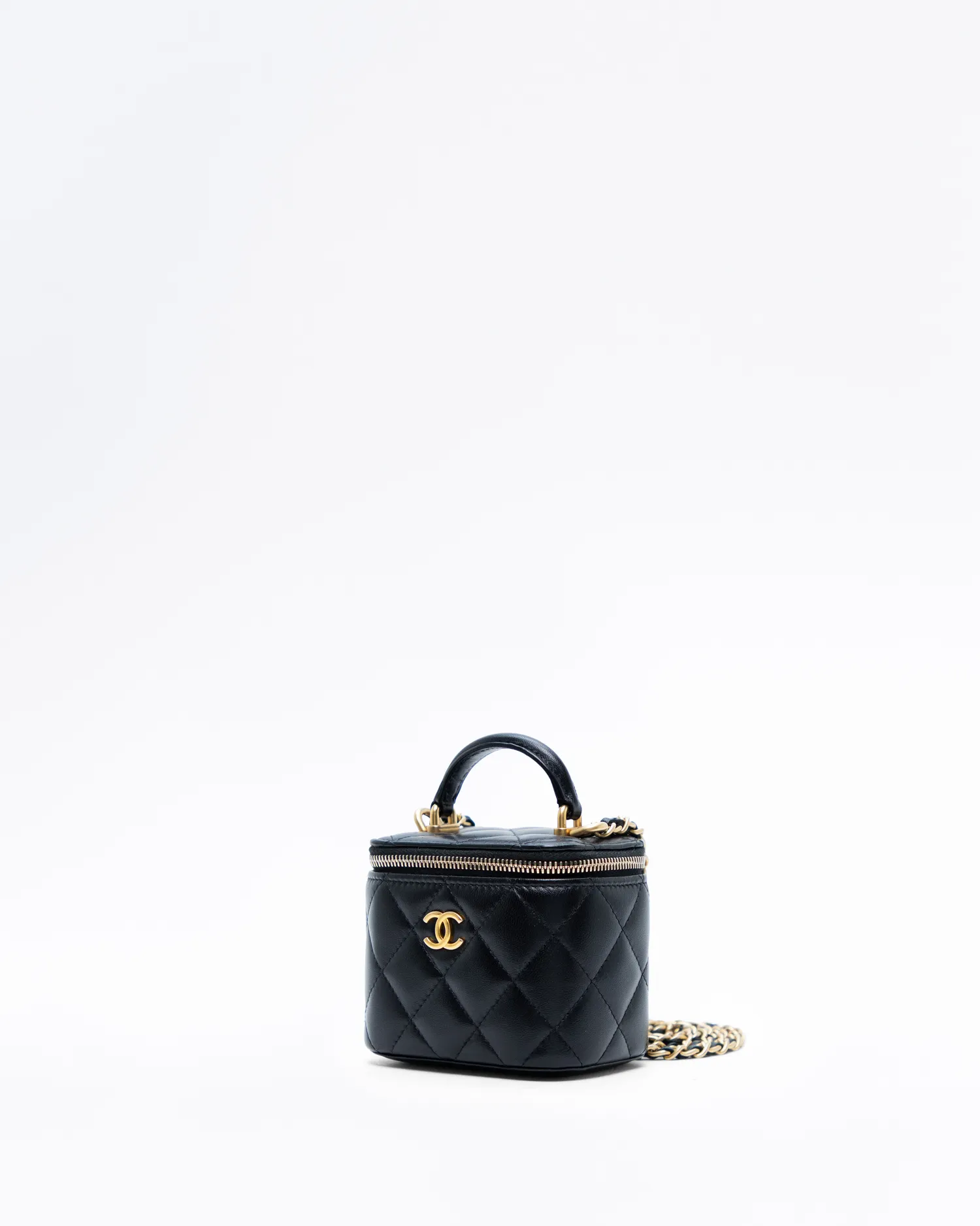 Lambskin Top Handle Mini Vanity with Chain