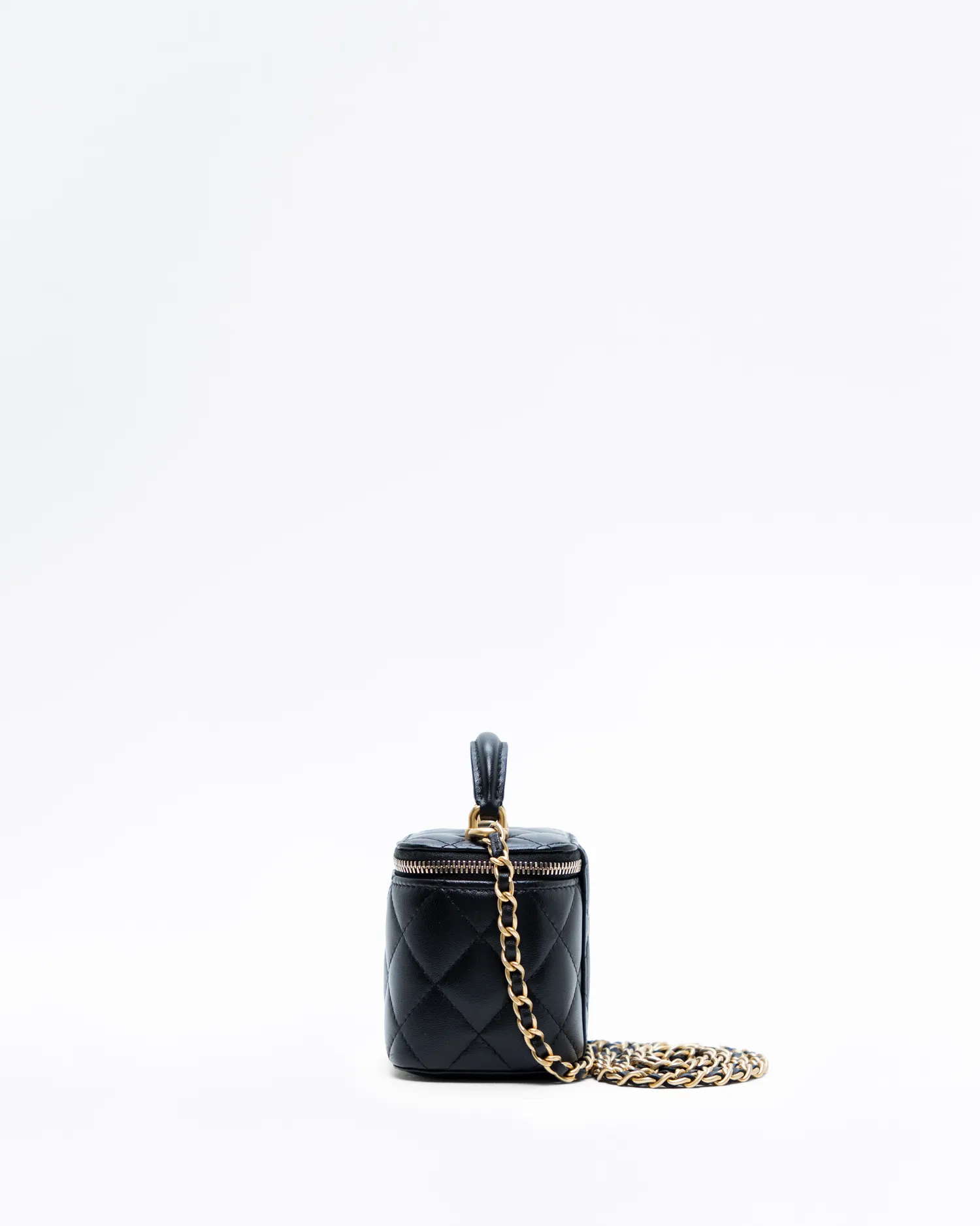 Lambskin Top Handle Mini Vanity with Chain