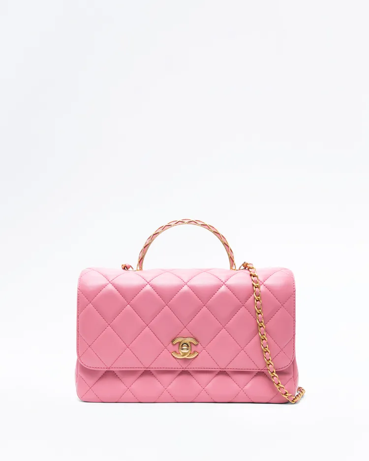 Lambskin Metal Quilt Top Handle Flap Bag