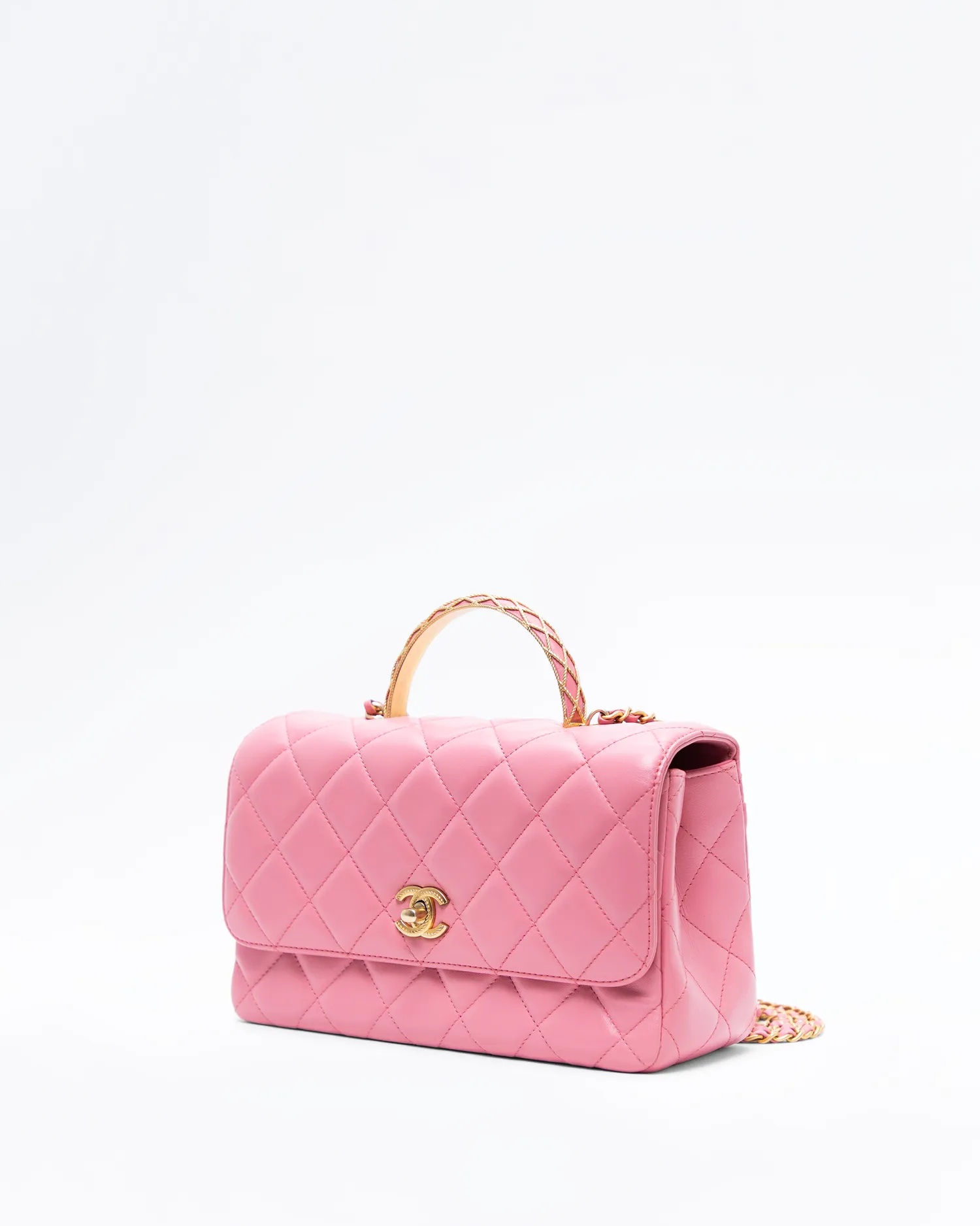 Lambskin Metal Quilt Top Handle Flap Bag