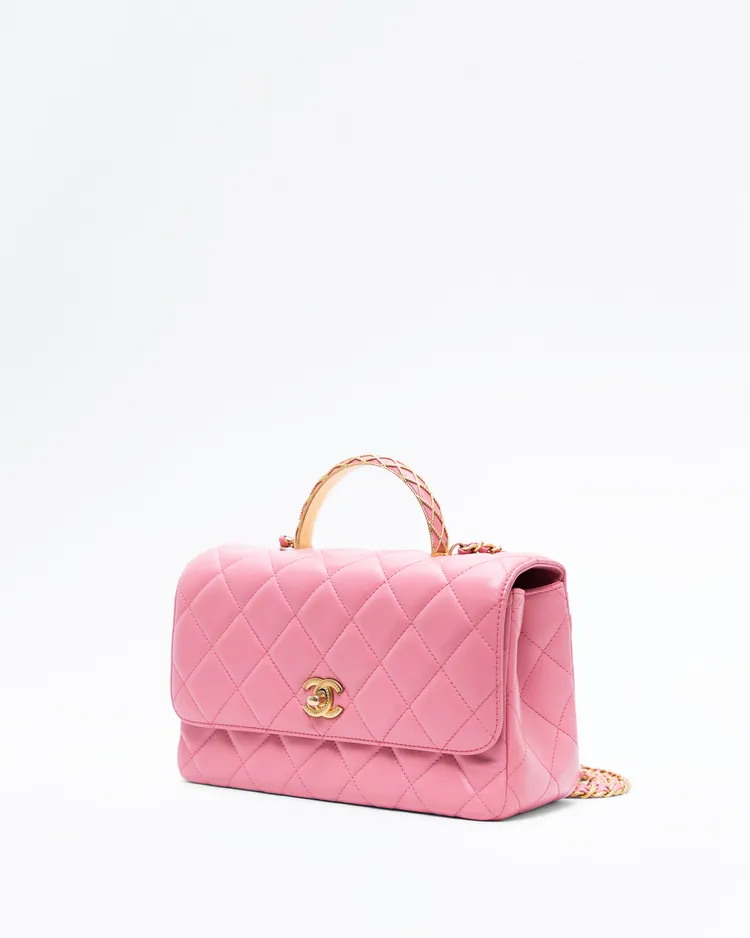 Alternate view angle of Lambskin Metal Quilt Top Handle Flap Bag