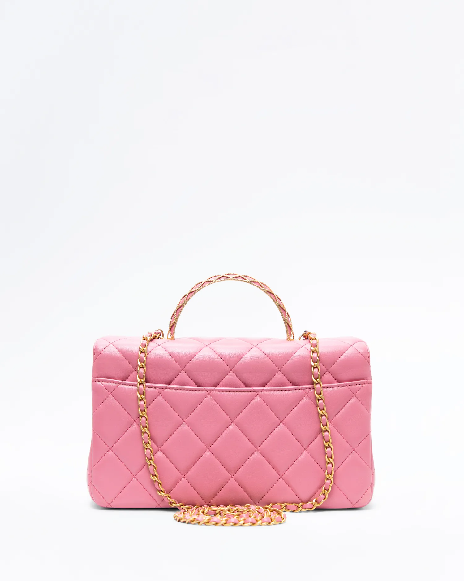 Lambskin Metal Quilt Top Handle Flap Bag