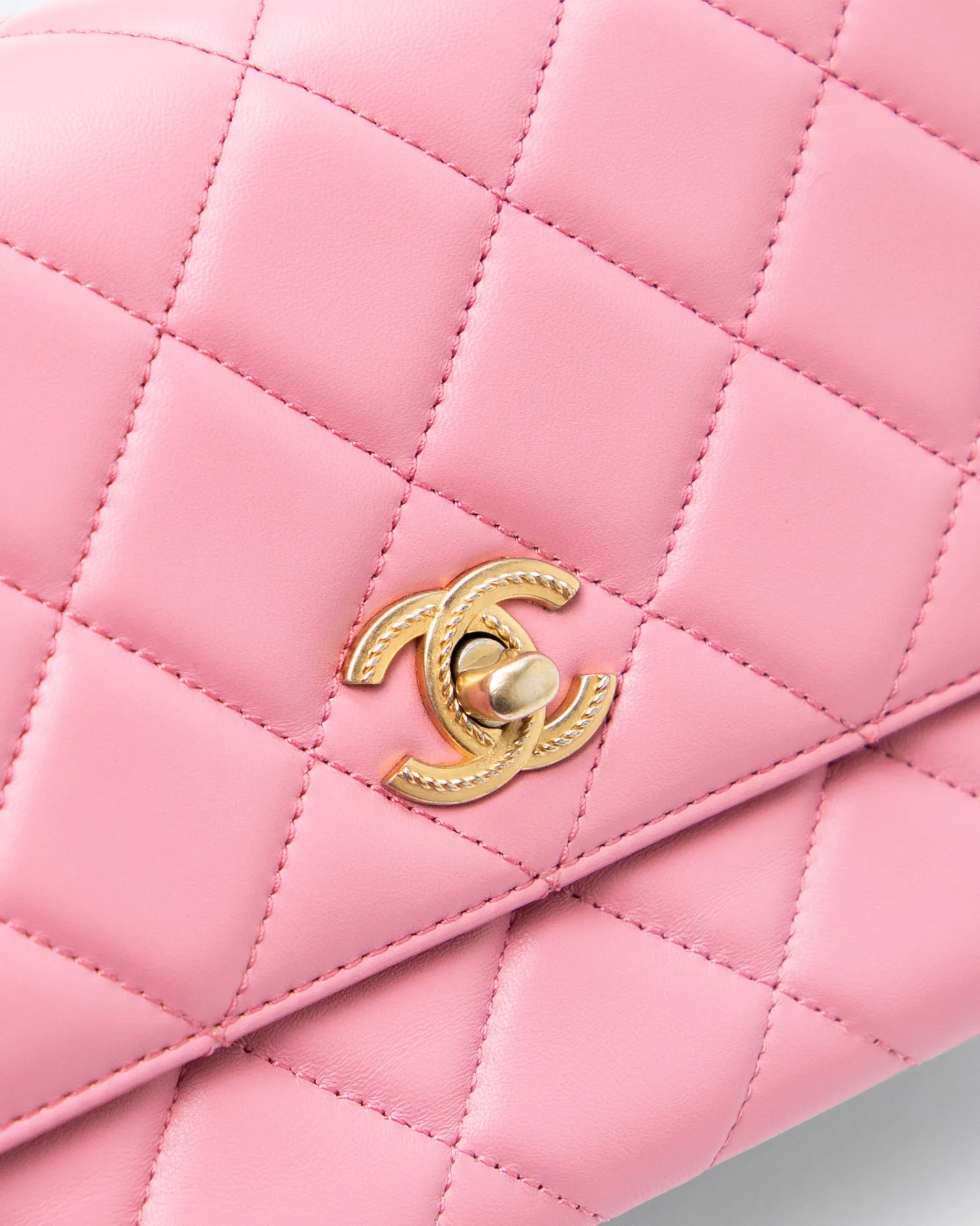 Lambskin Metal Quilt Top Handle Flap Bag