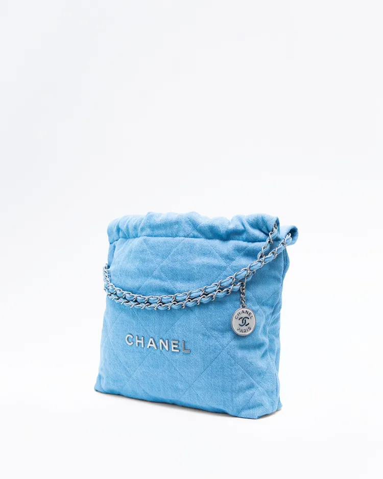 Alternate view angle of Denim Chanel 22 Small Handbag