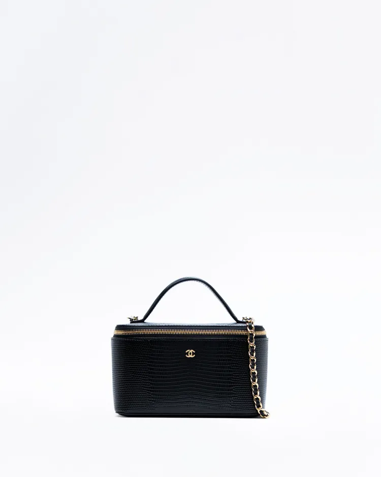 Lizard-Embossed Top Handle Vanity With Chain