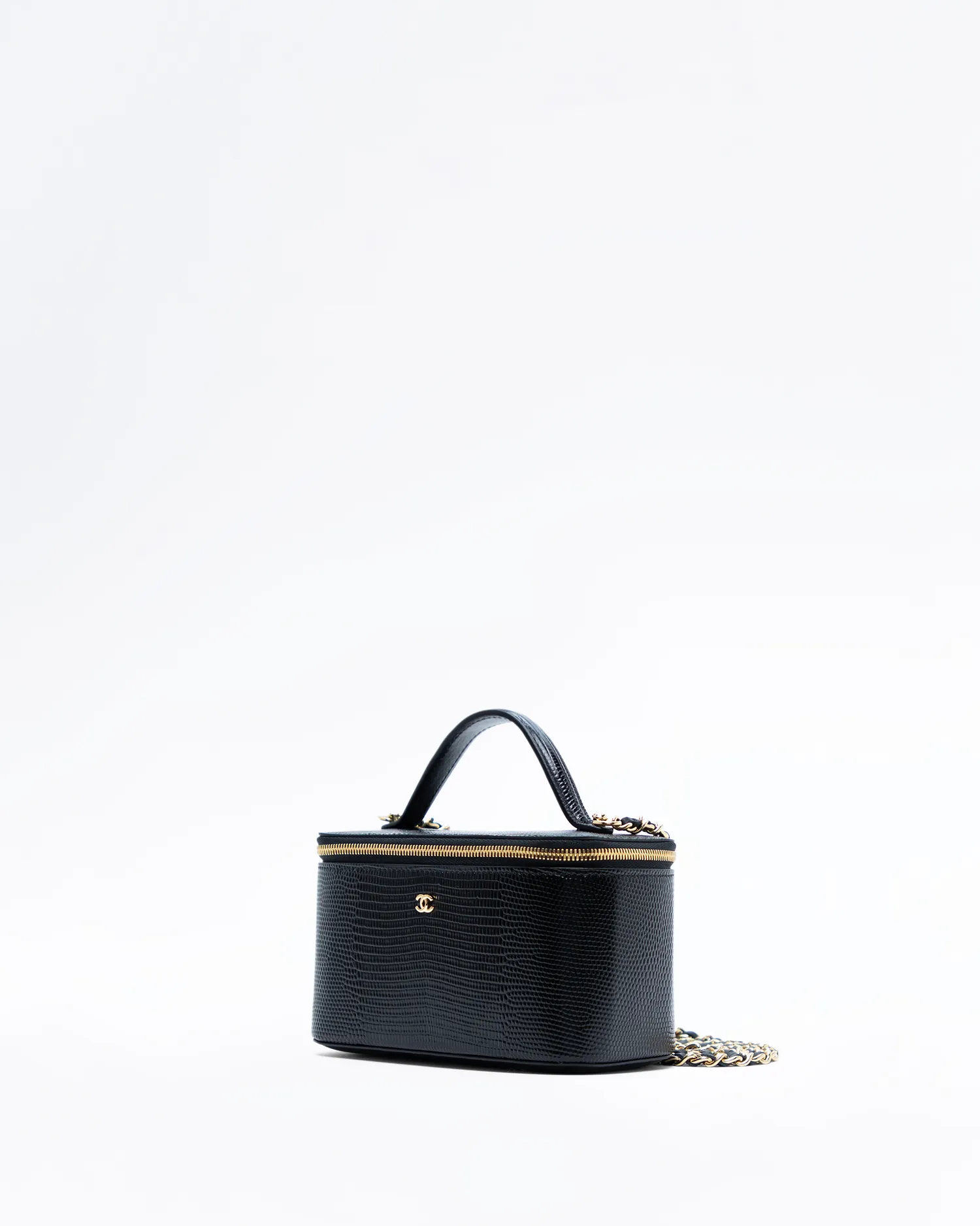 Lizard-Embossed Top Handle Vanity With Chain