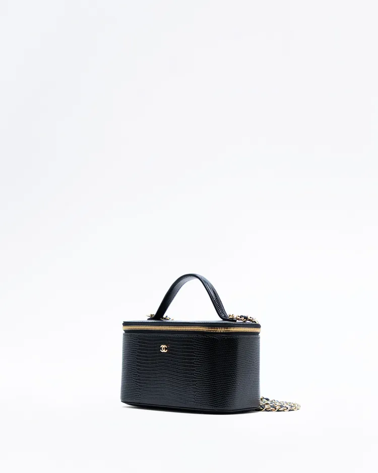 Alternate view angle of Lizard-Embossed Top Handle Vanity With Chain