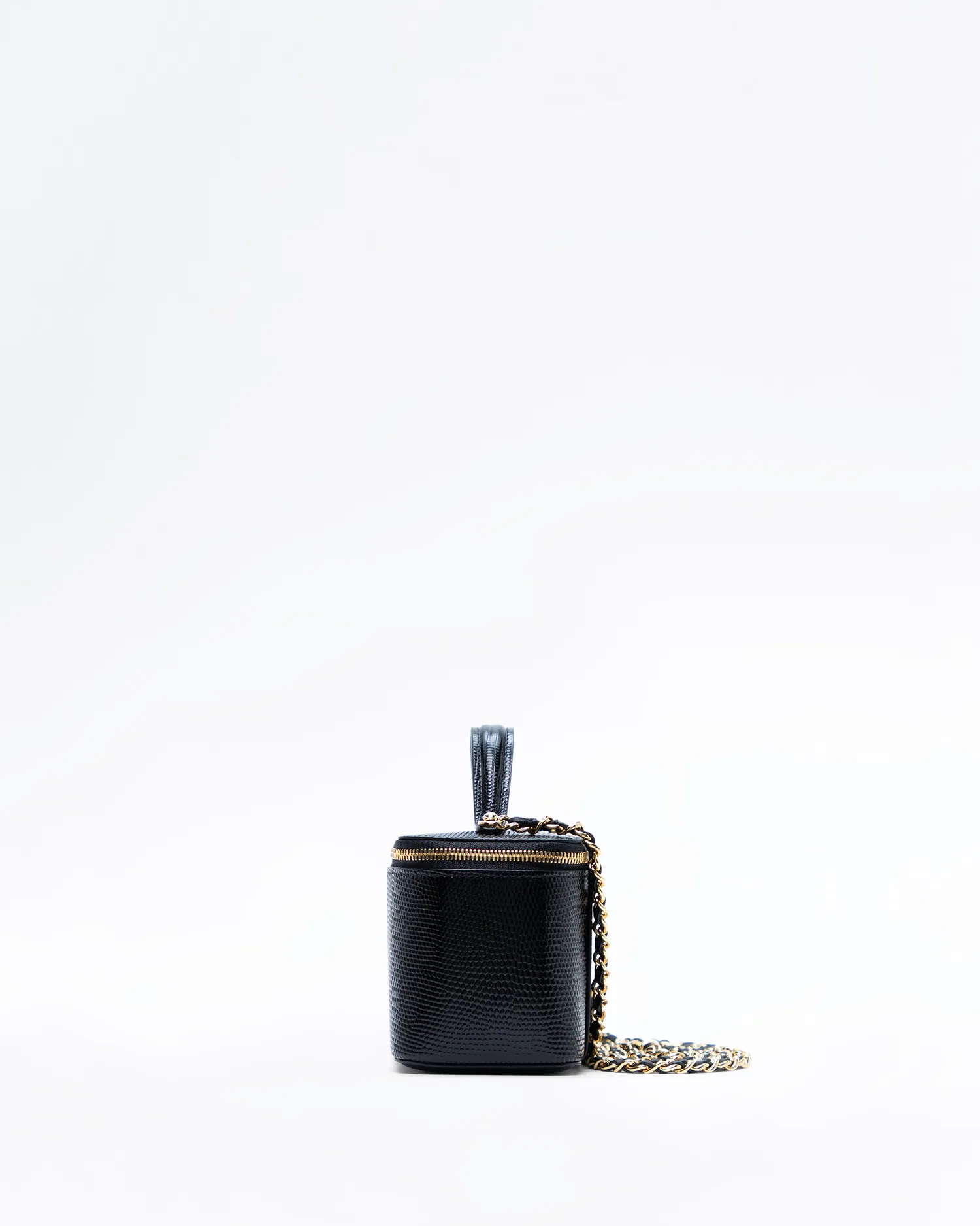 Lizard-Embossed Top Handle Vanity With Chain