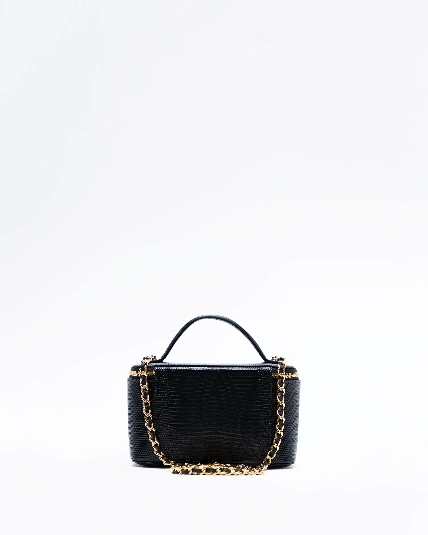 Lizard-Embossed Top Handle Vanity With Chain