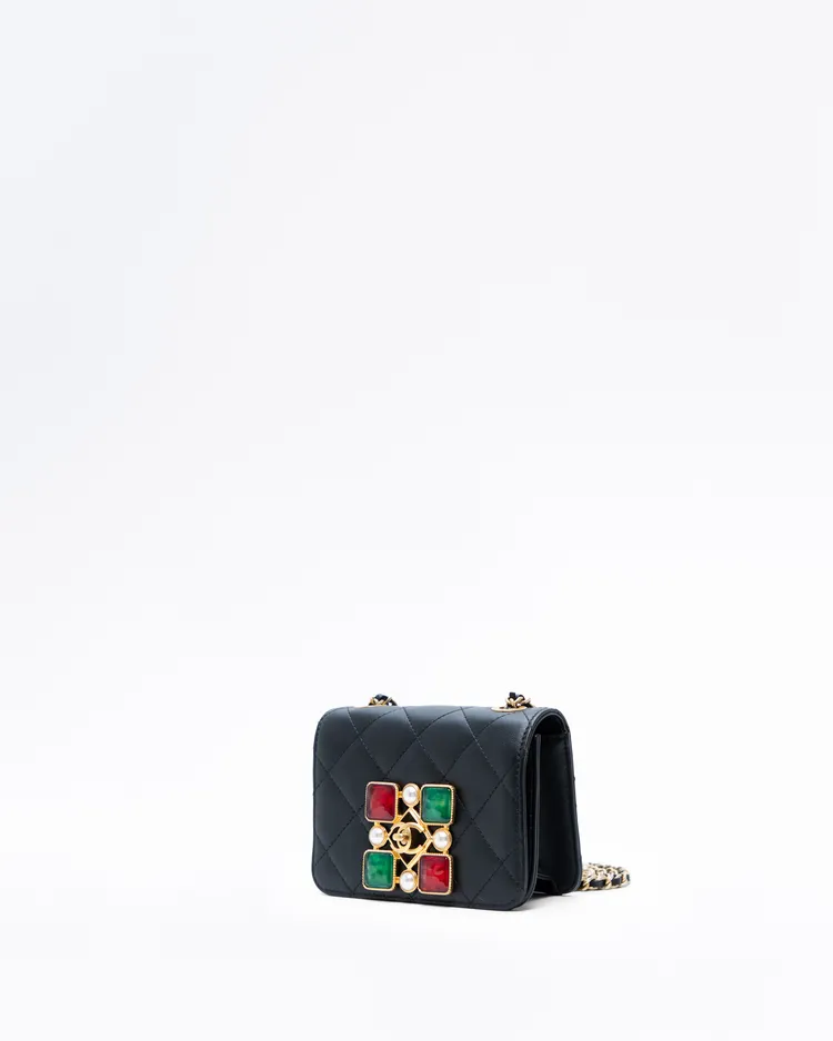 Alternate view angle of Resin and Pearl Mini Flap Bag