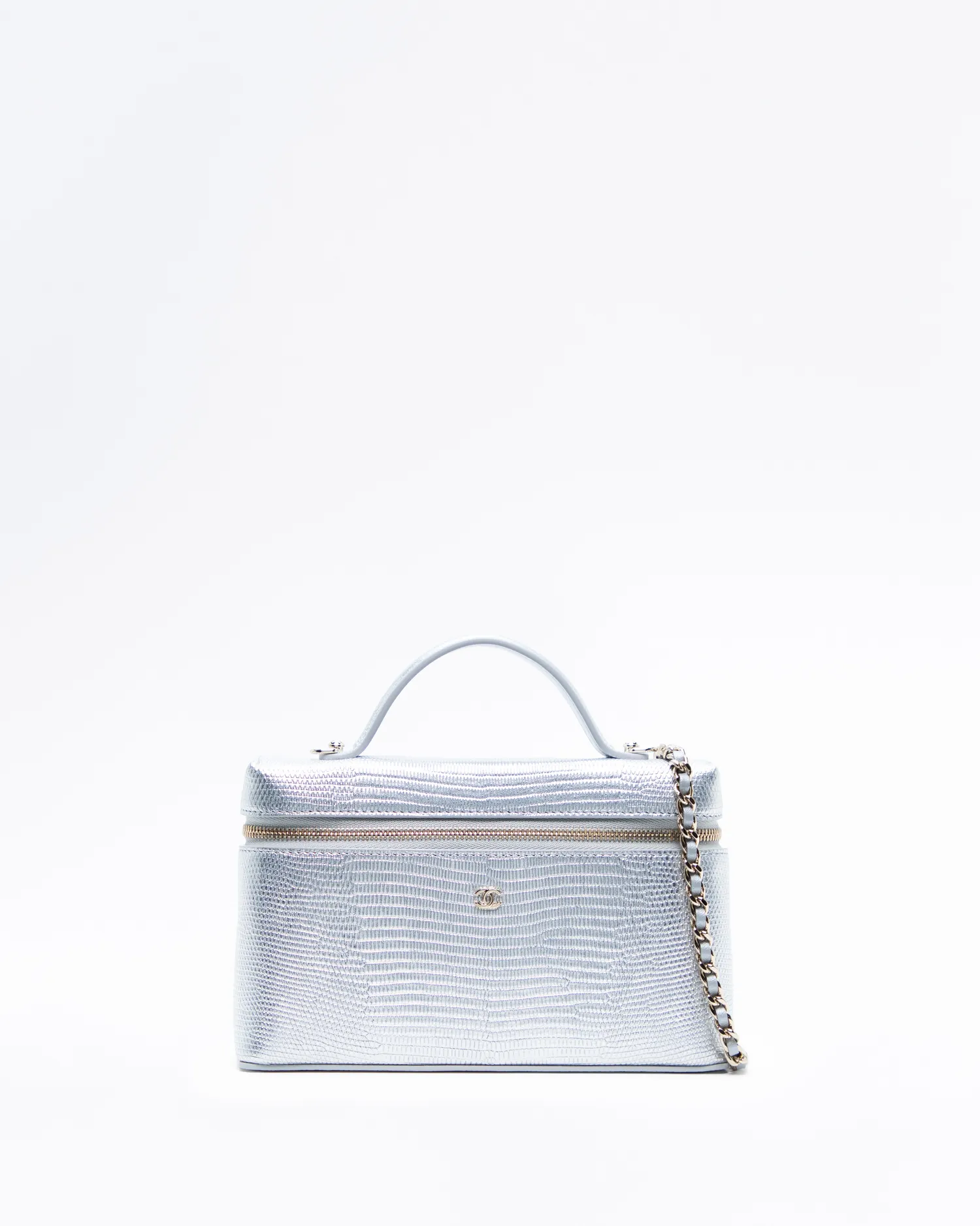 Lizard-Embossed Slim Vanity with Chain