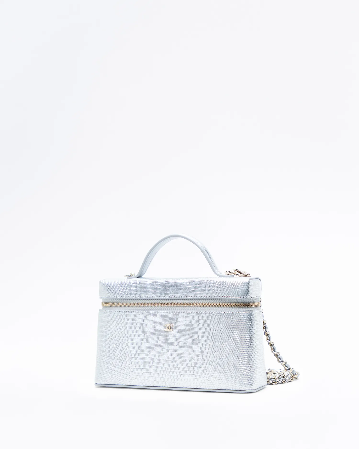 Lizard-Embossed Slim Vanity with Chain