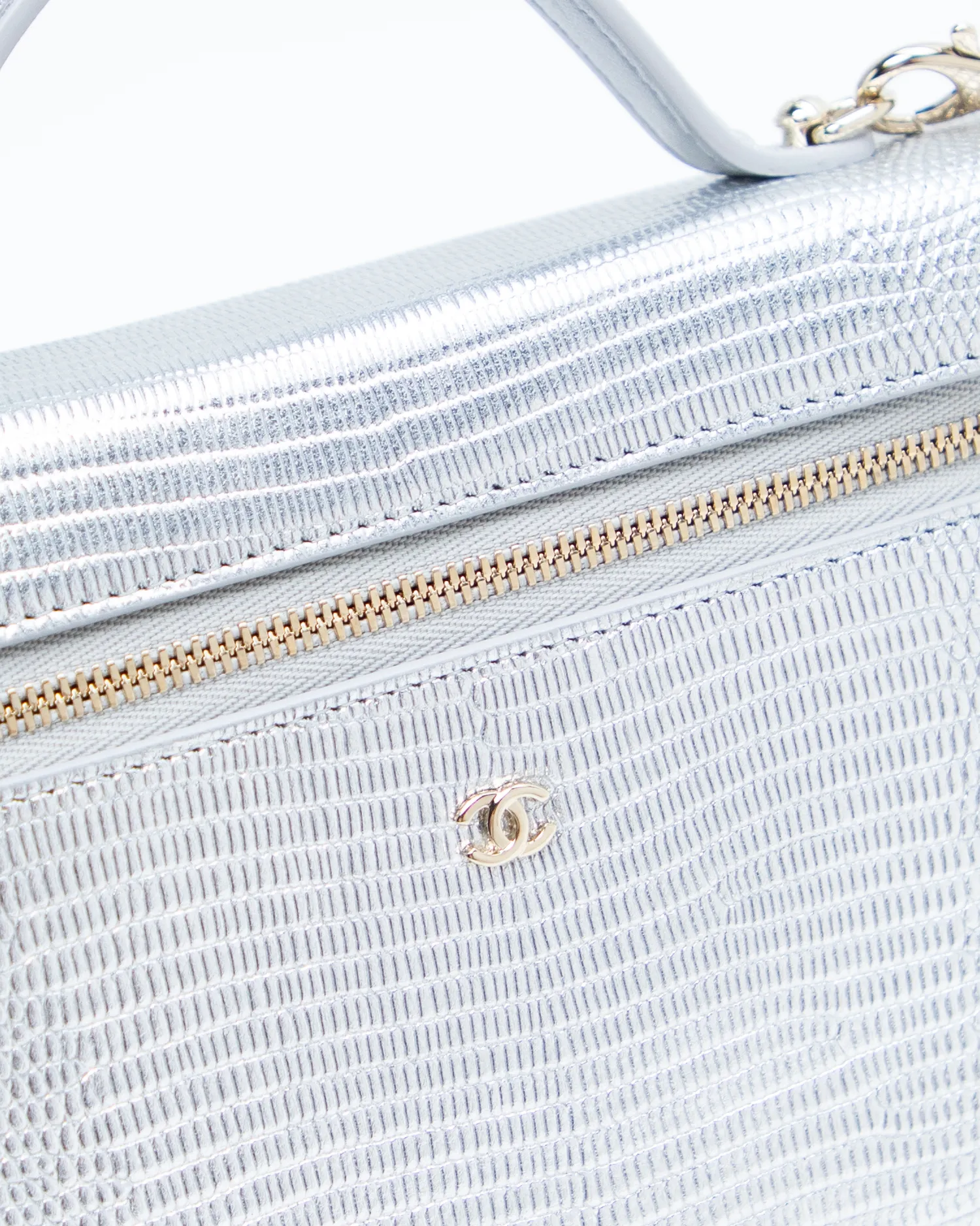 Lizard-Embossed Slim Vanity with Chain