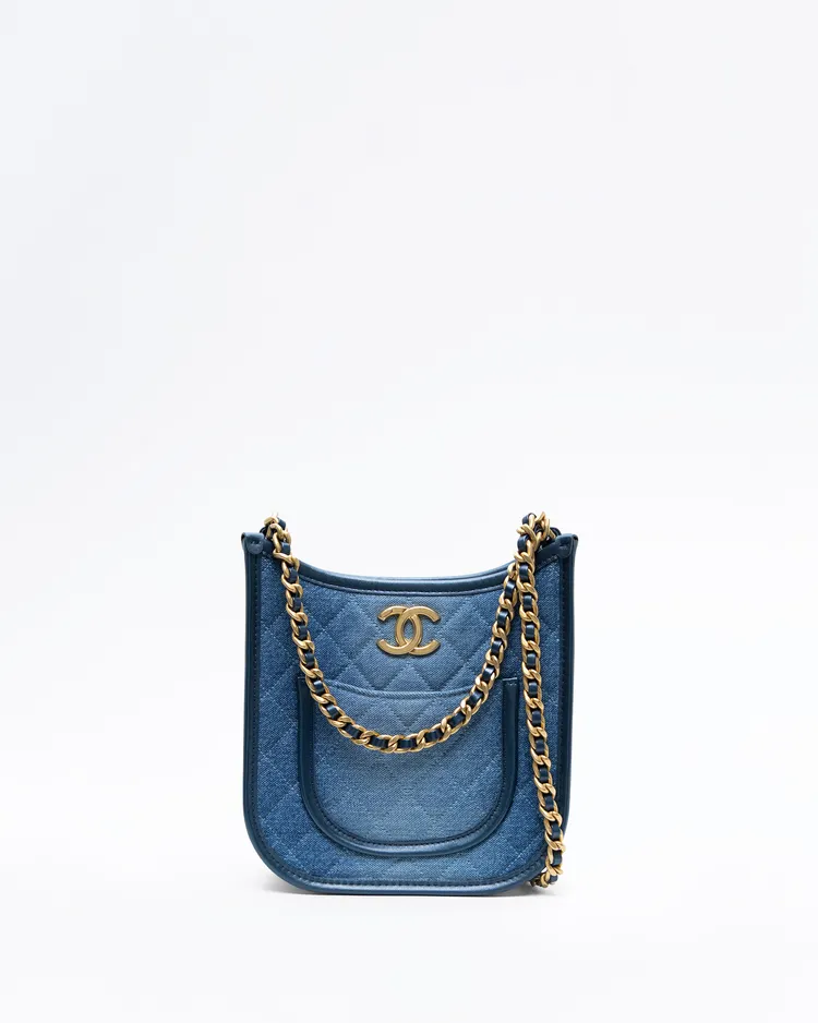 Denim Quilted Small Hobo Bag