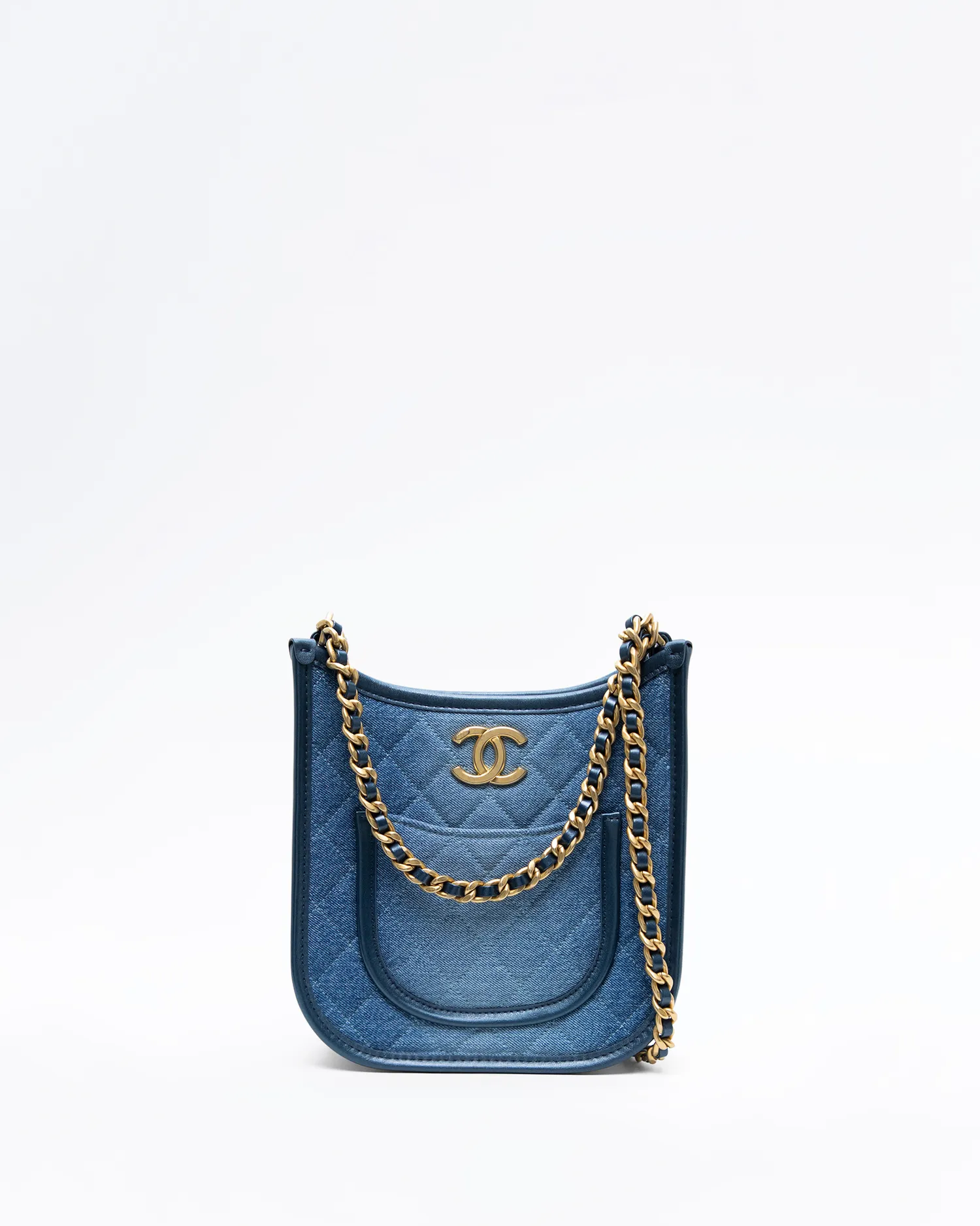 Denim Quilted Small Hobo Bag