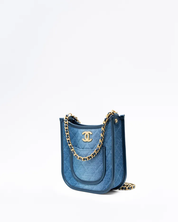Alternate view angle of Denim Quilted Small Hobo Bag