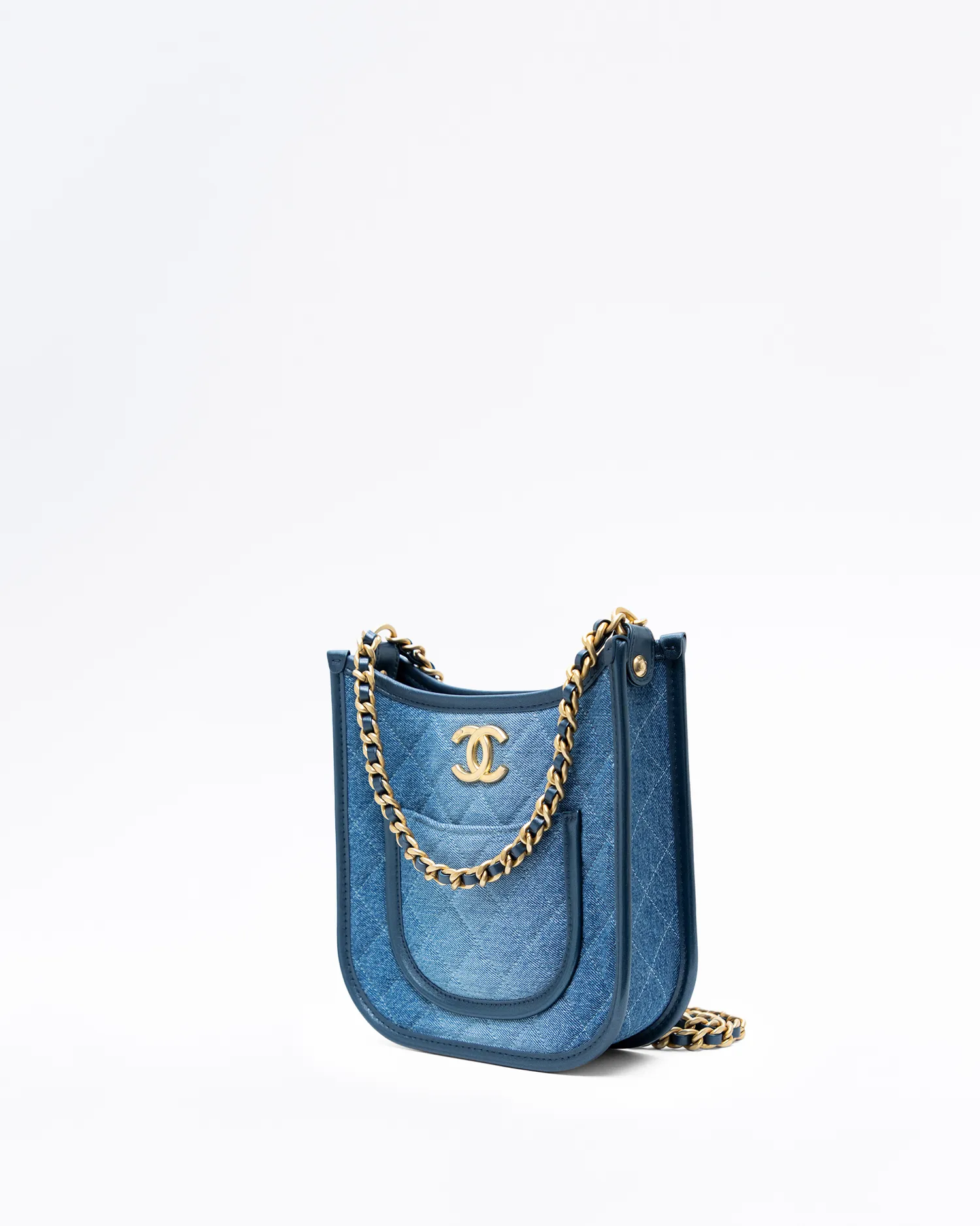 Denim Quilted Small Hobo Bag