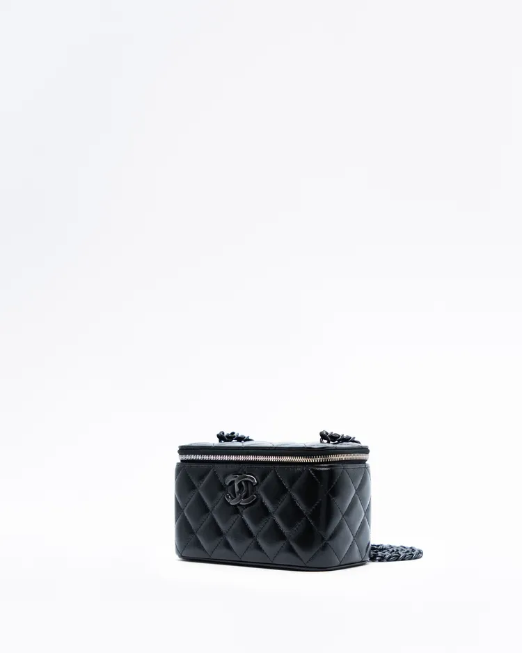 Alternate view angle of Lambskin So Black Vanity with Chain