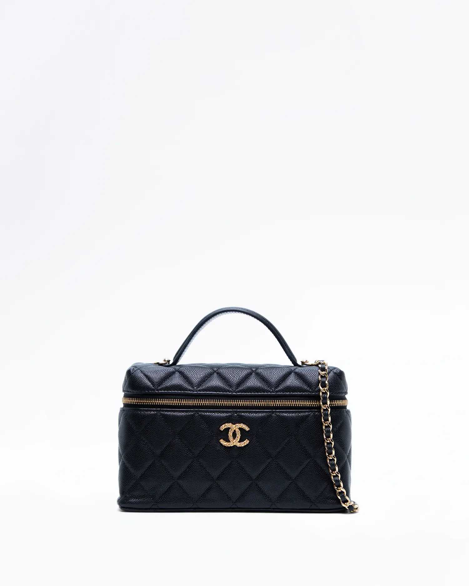 Caviar Textured CC Slim Vanity Case with Chain