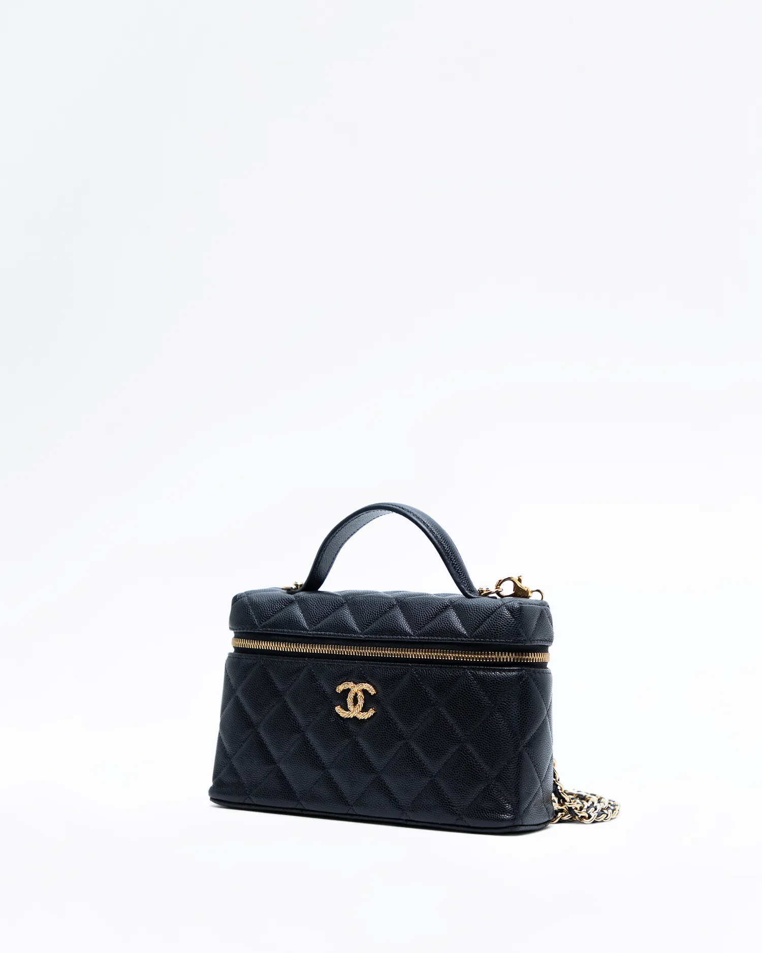 Caviar Textured CC Slim Vanity Case with Chain