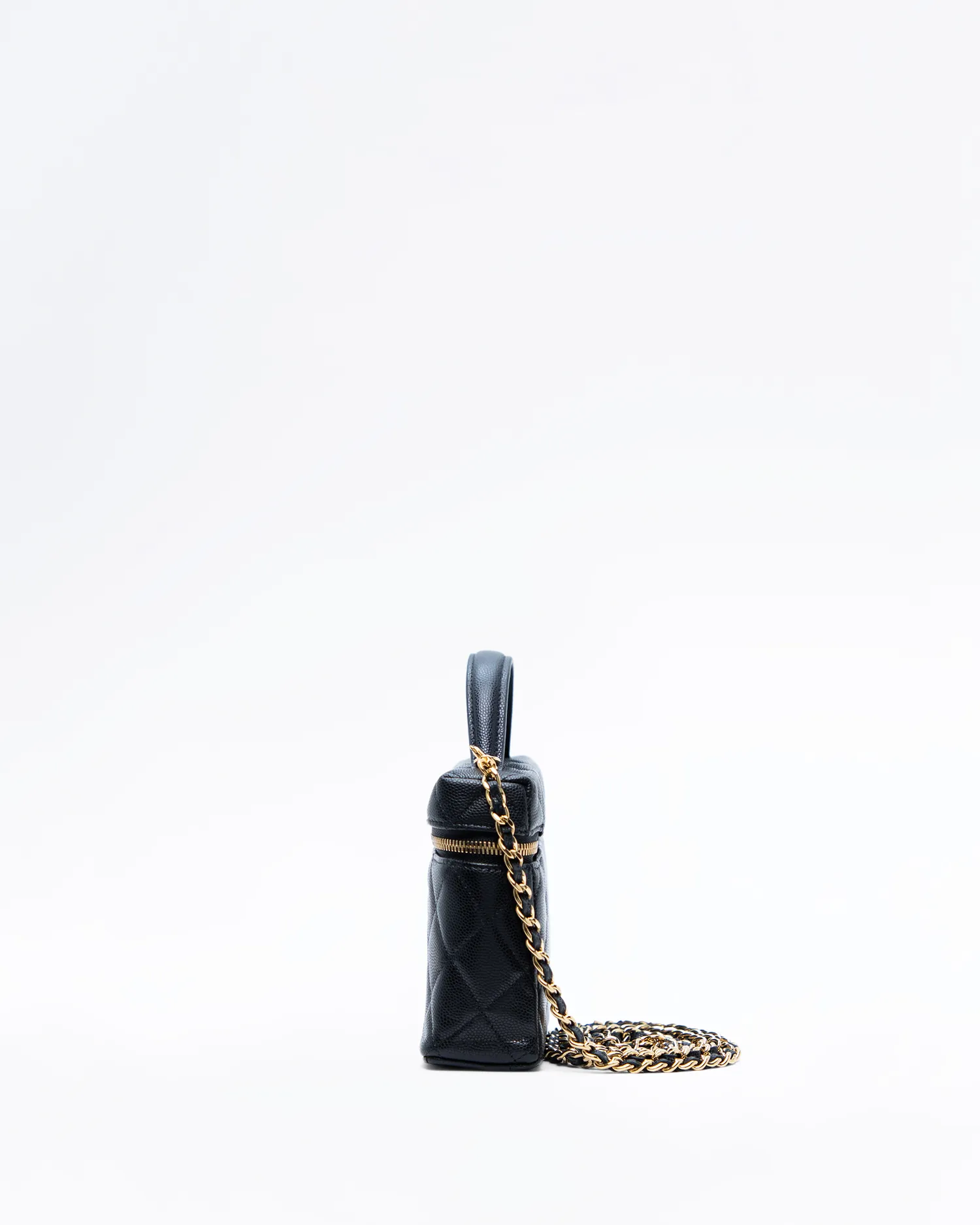 Caviar Textured CC Slim Vanity Case with Chain