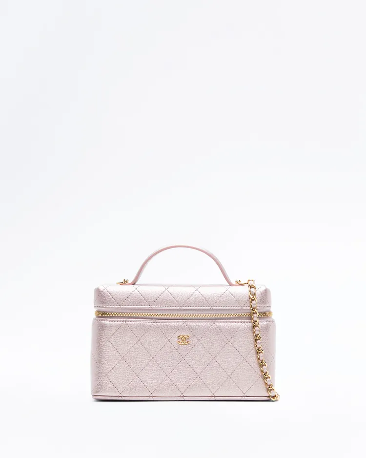 Iridescent Quilted Slim Vanity Case with Chain