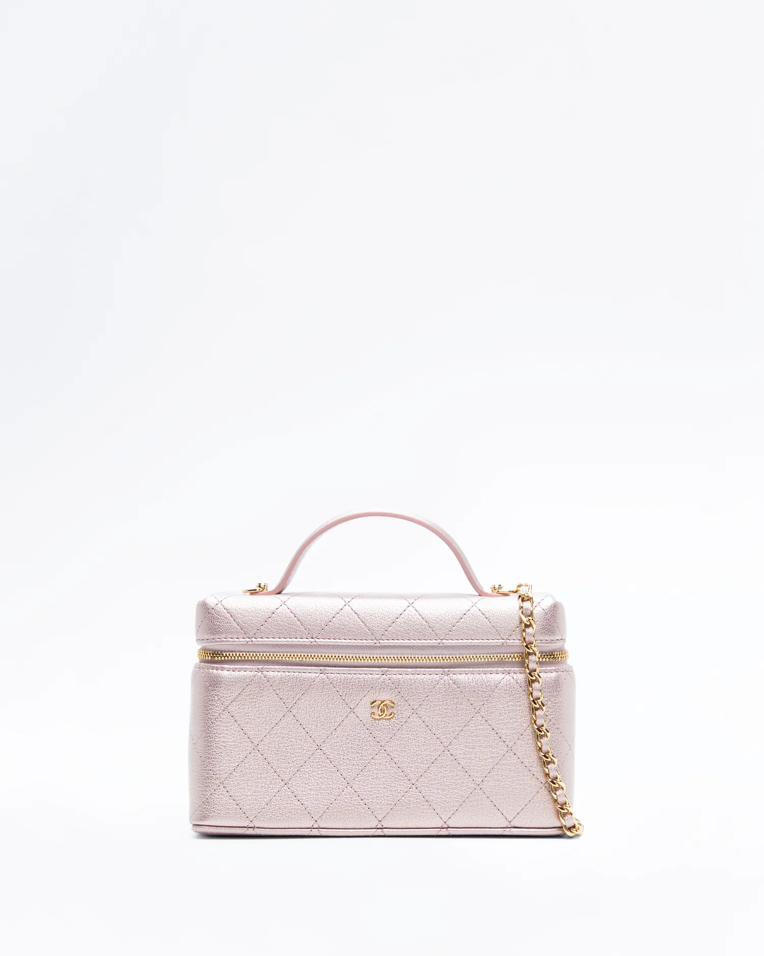 Iridescent Quilted Slim Vanity Case with Chain