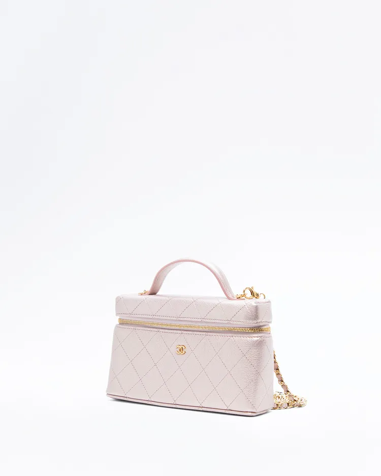 Alternate view angle of Iridescent Quilted Slim Vanity Case with Chain