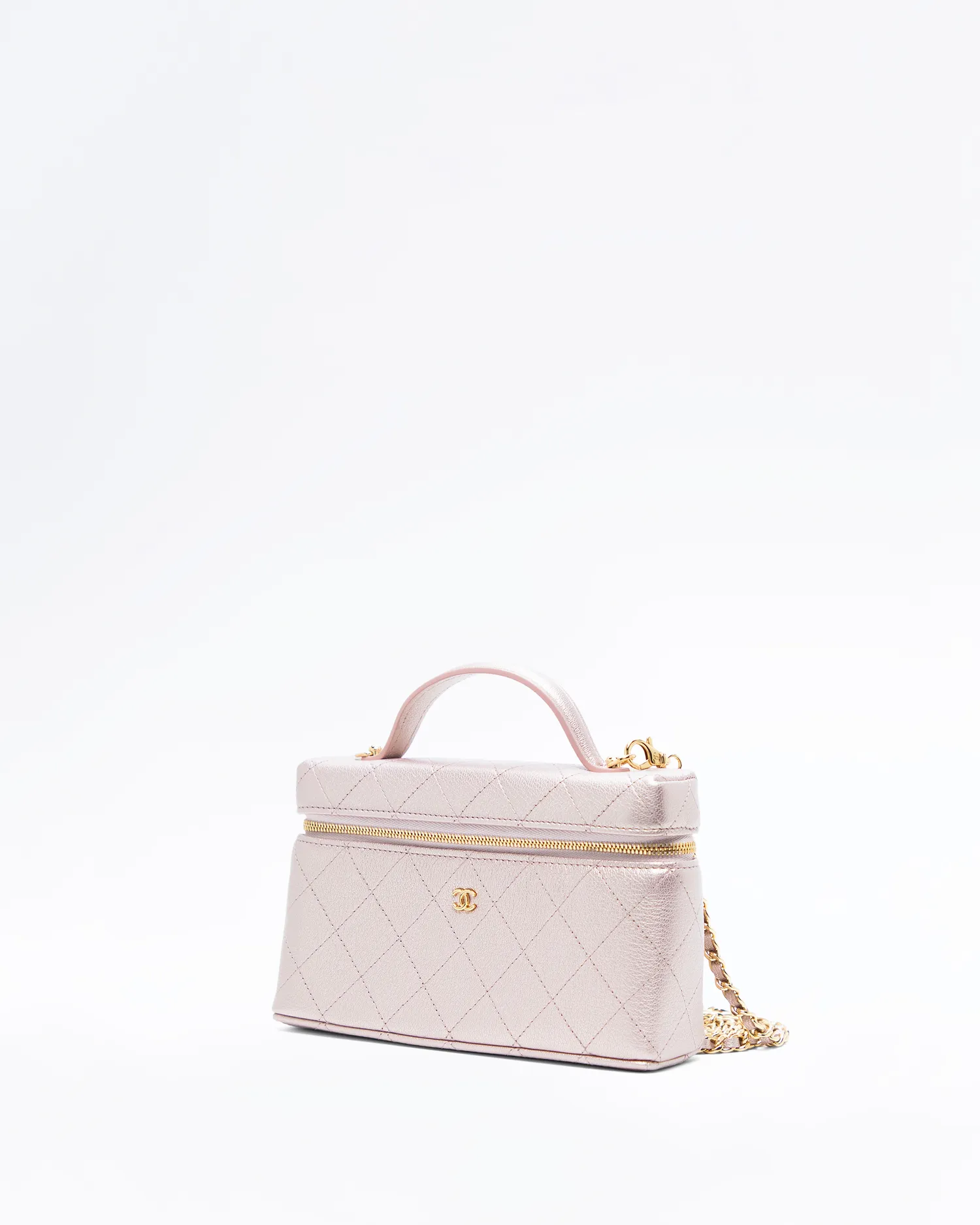 Iridescent Quilted Slim Vanity Case with Chain
