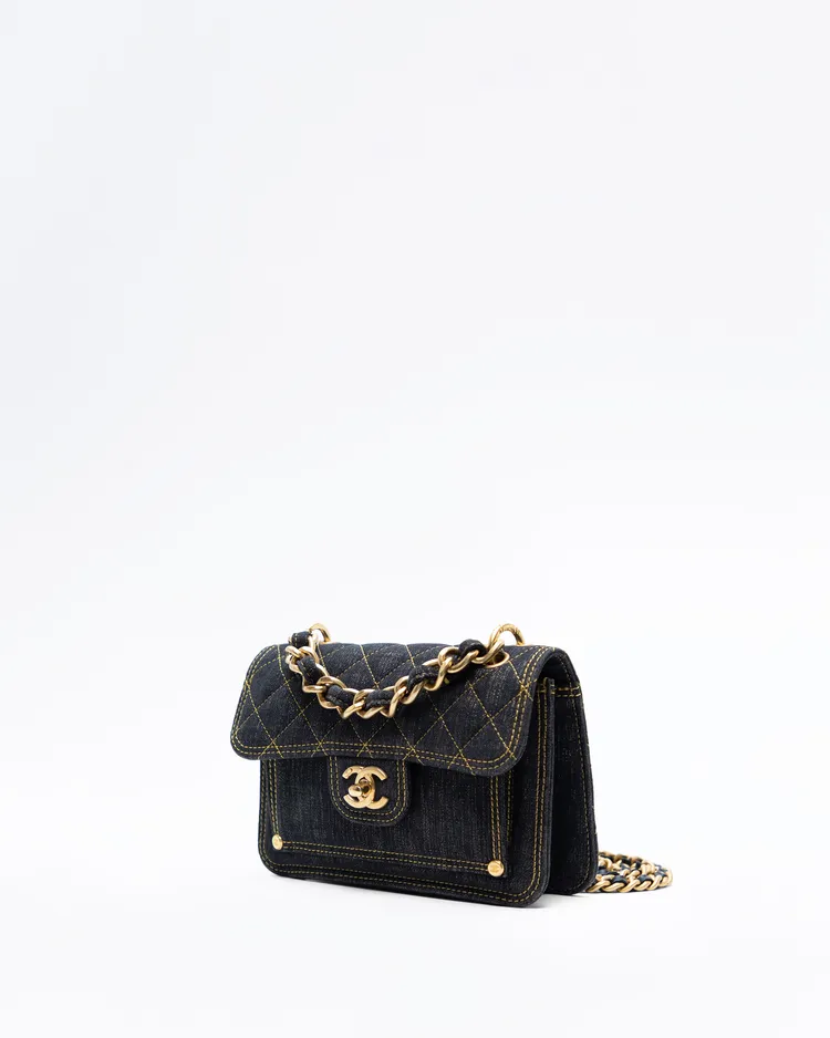 Alternate view angle of Denim Double You Mini Flap Bag